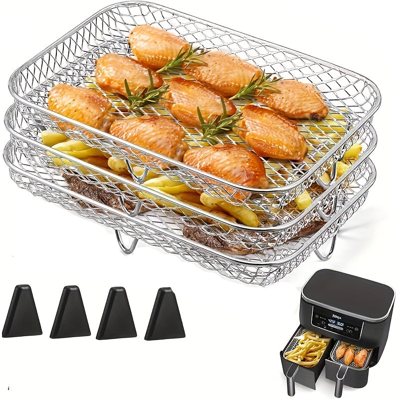 Stainless Steel Air Fryer Rack with 3 Dehydrator Layers for Double Basket Air Fryers