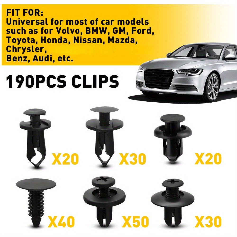 Набор пластиковых крепежей для автомобиля 190 шт., 6 размеров, ремонт бампера, дверных накладок