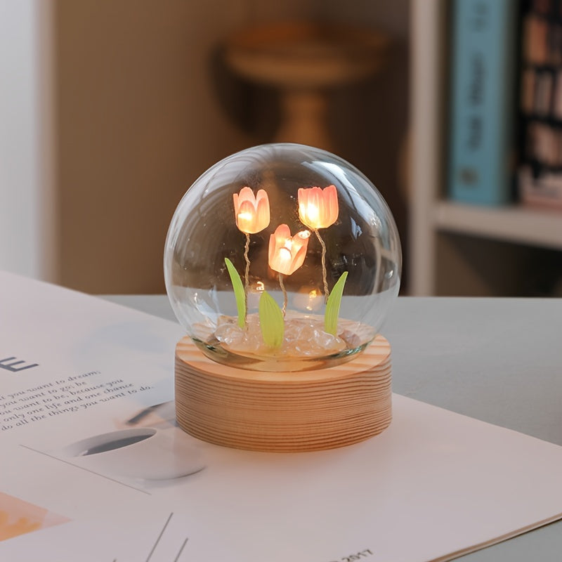 Modern Handmade Glass Tulip Night Light with Switch Control for Bedroom Decor