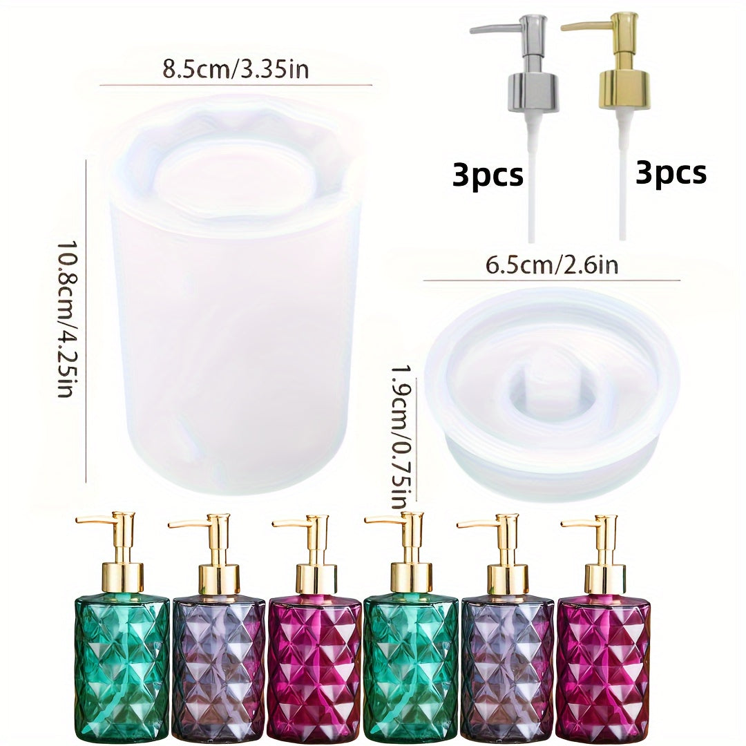 Diamond-Shaped Silicone Resin Mold Kit with Pump and Dispenser Molds for Kitchen Bathroom or Pencil Holder