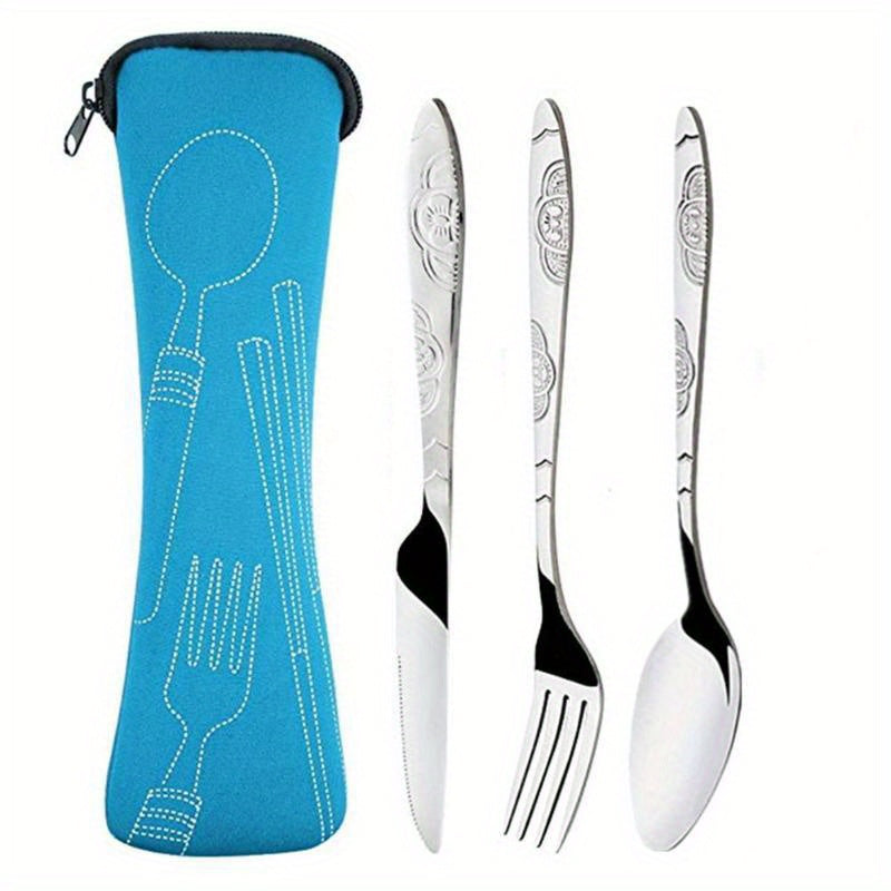 Stainless Steel Camping Cutlery Set 3-Piece with Portable Bag