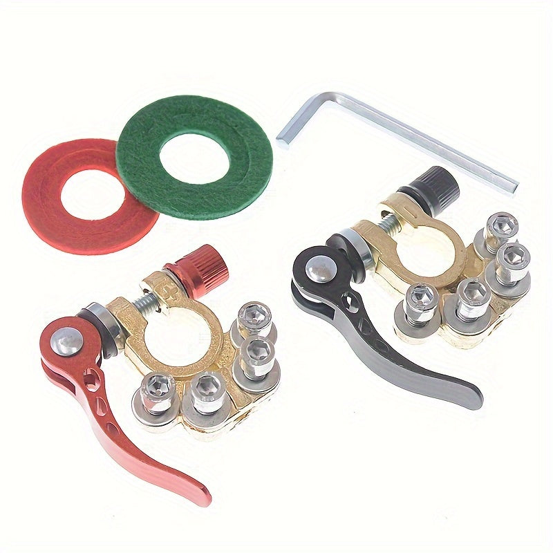 2 Pieces Car Battery Terminal Connectors Quick Release Zinc Alloy Durable Fit 4-Way Terminals