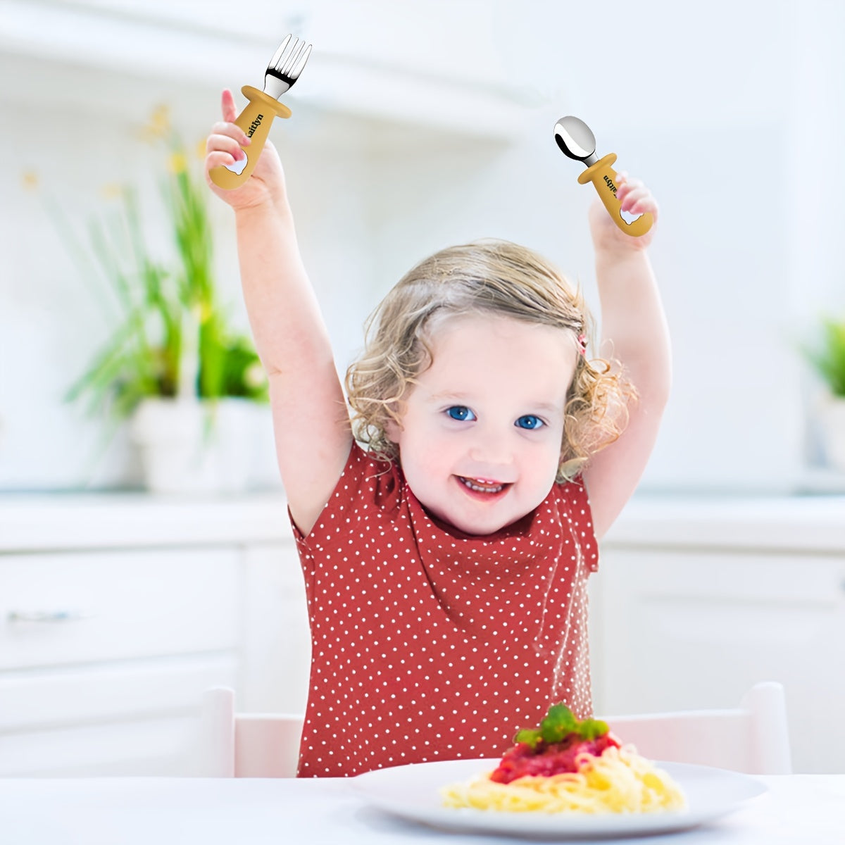 Children's Feeding Set with Silicone and Stainless Steel Spoons and Forks, Non-Toxic, Kid-Friendly