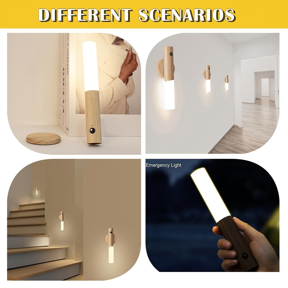 Lámpara de noche LED recargable con sensor de movimiento y aplique de pared magnético para pasillos y escaleras
