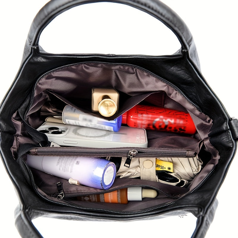 Women's PU Handbag with Detachable Strap Zip Closure Nylon Lining for Casual and Formal Use