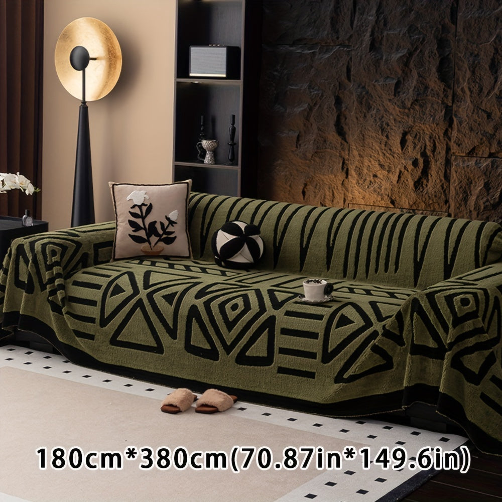 Boho Style Geometric Velveteen Sofa Throw with Machine Washable Cover for Armchair Loveseat and Sofa