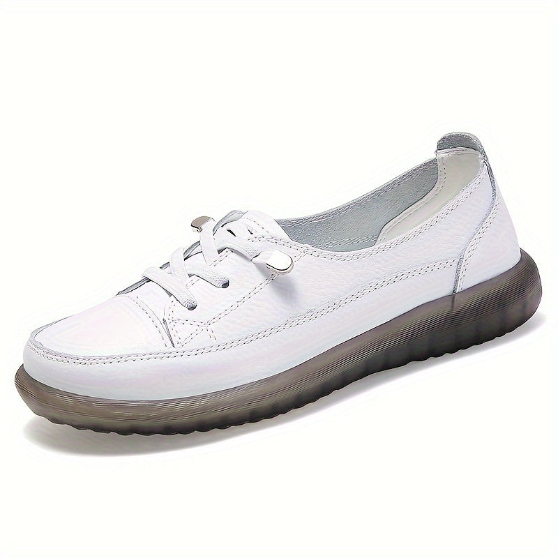 Women's Synthetic Leather Sneakers All-Season Lightweight Non-Slip Casual Shoes in White Red Black