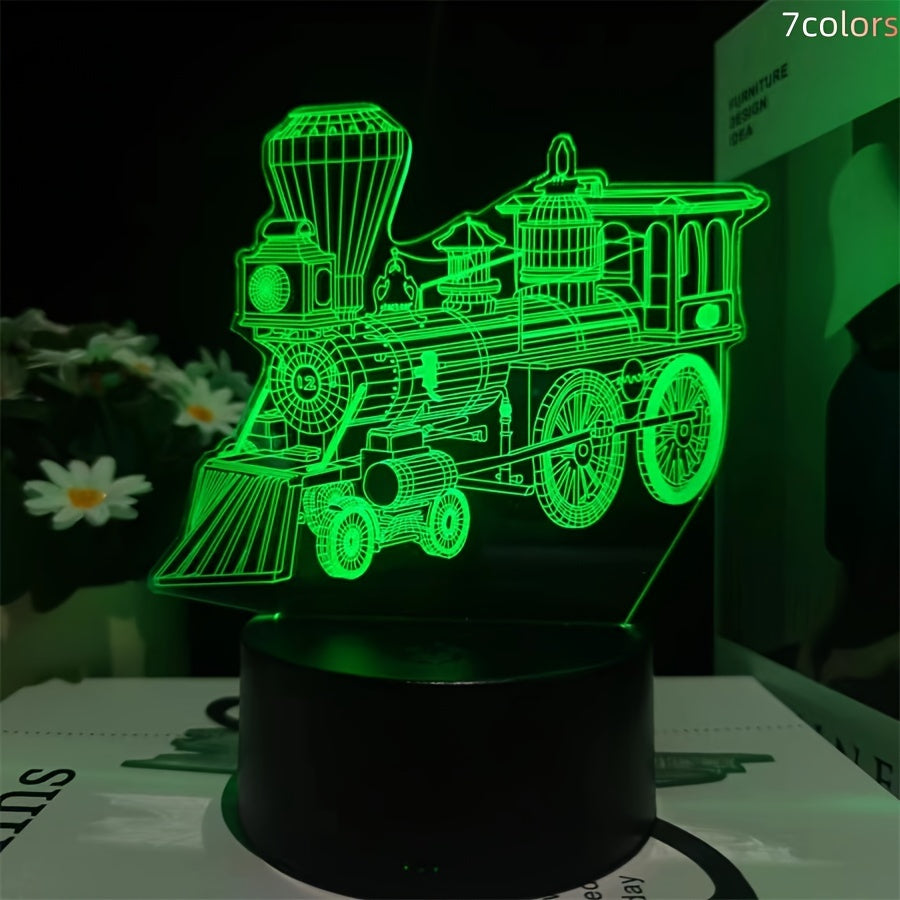 Train-Shaped 3D LED Night Light with Touch Control and Color Changing USB Powered for Bedroom Desk Decor