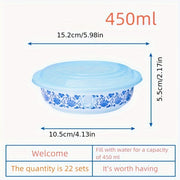 Set of 22 Blue and White Porcelain Meal Prep Containers 450ml with Lids