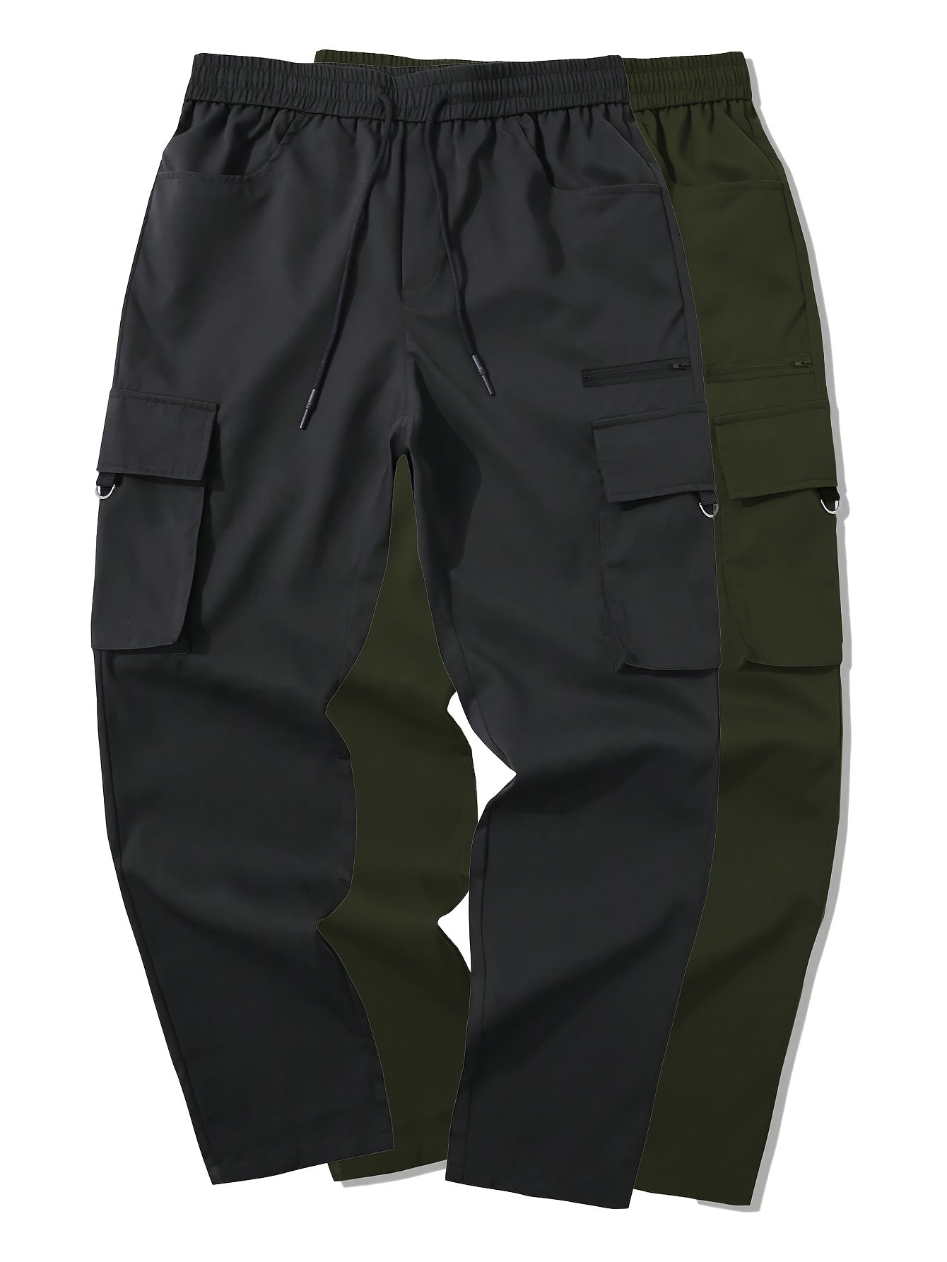 Men's Cargo Pants Black Gray Woven Polyester Regular Fit Drawstring Waist All-Season Casual Outdoor
