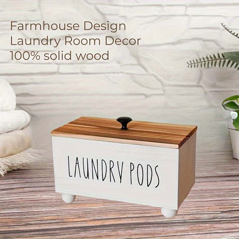 Contenedor de almacenamiento de ropa de madera con tapa y cuentas para organizar ropa y suavizante