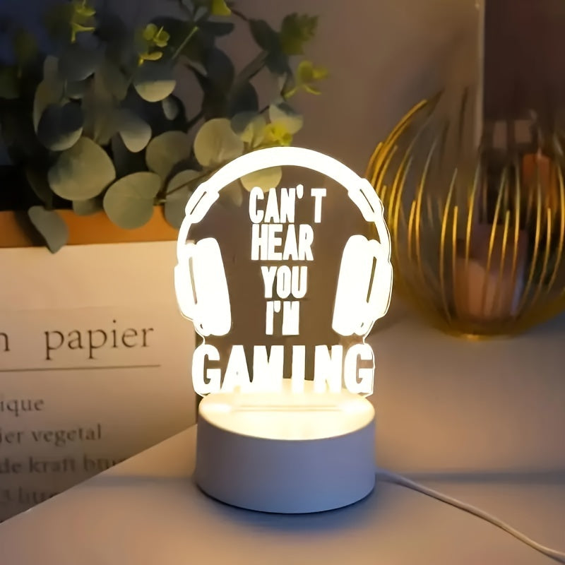 USB-Powered 3D Gaming Headset LED Night Light with Striped Design for Desk and Bedside Decor