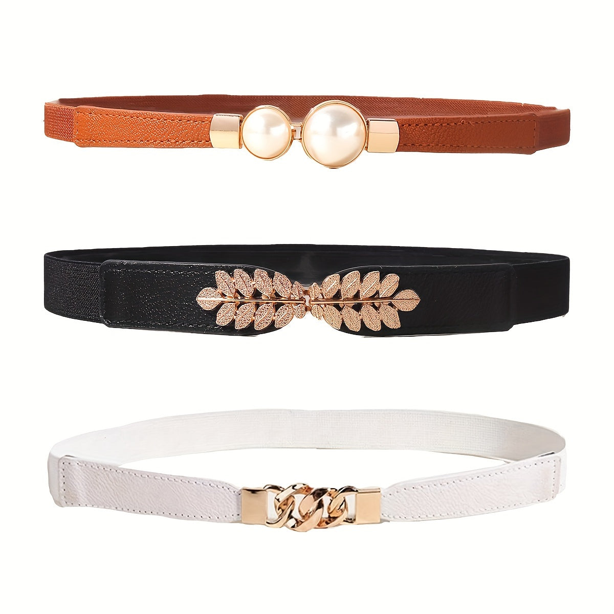 Набор из 3 женских эластичных ремней с металлической пряжкой, узкие ремни для платьев