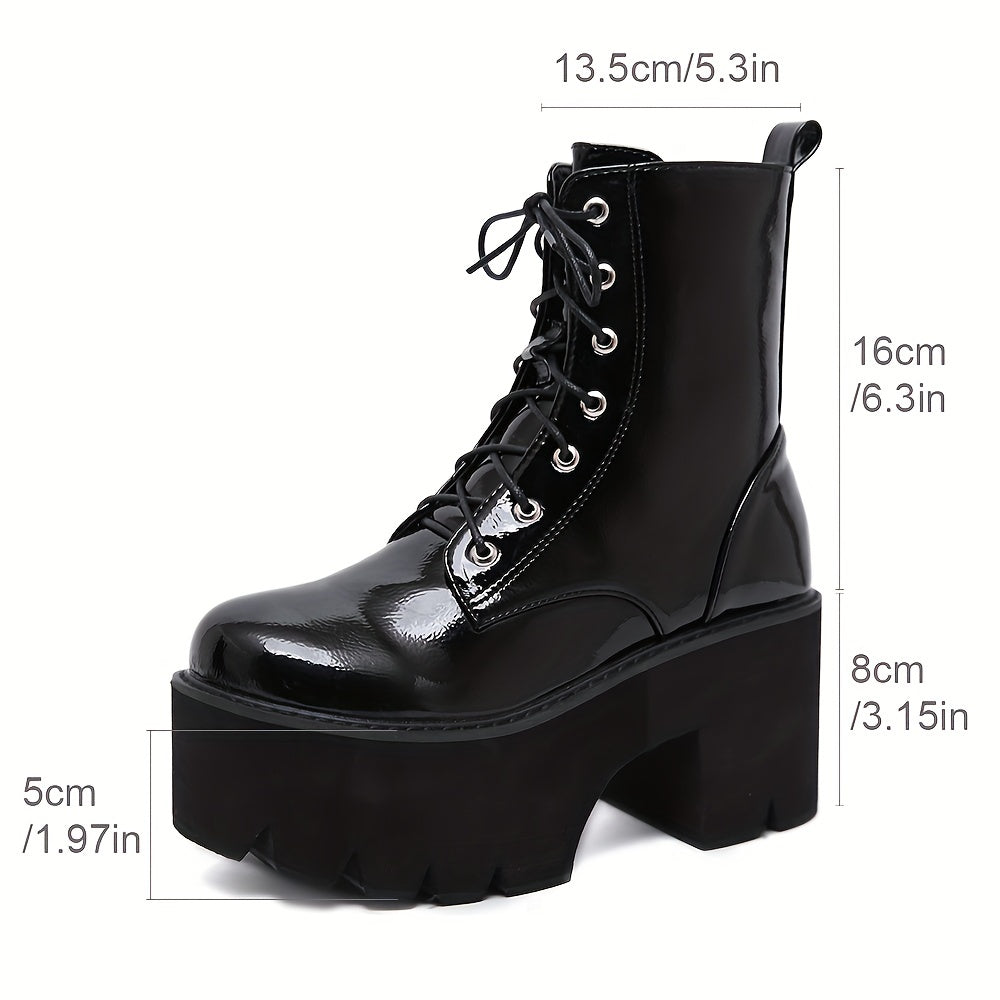 Women's Solid Color Platform Boots with Side Zipper and Round Toe