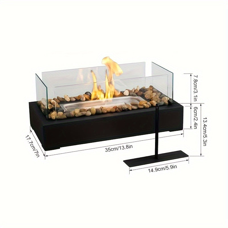 Portable Metal Ventless Fire Pit with Glass Panels for Outdoor Patios Gardens