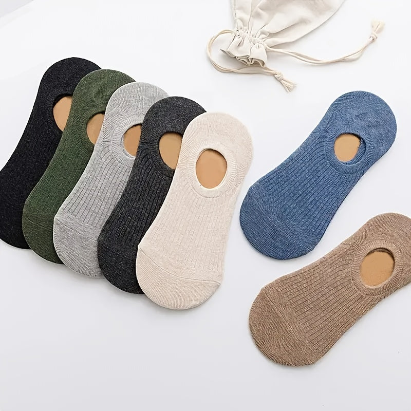 Men's Breathable Non-Slip Boat Socks Set of 5 with Odor-Resistant Knit Fabric