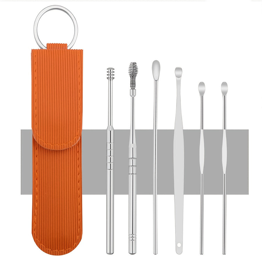 Stainless Steel Ear Cleaning Kit with Rotating Stick and Storage Bag for Home Travel