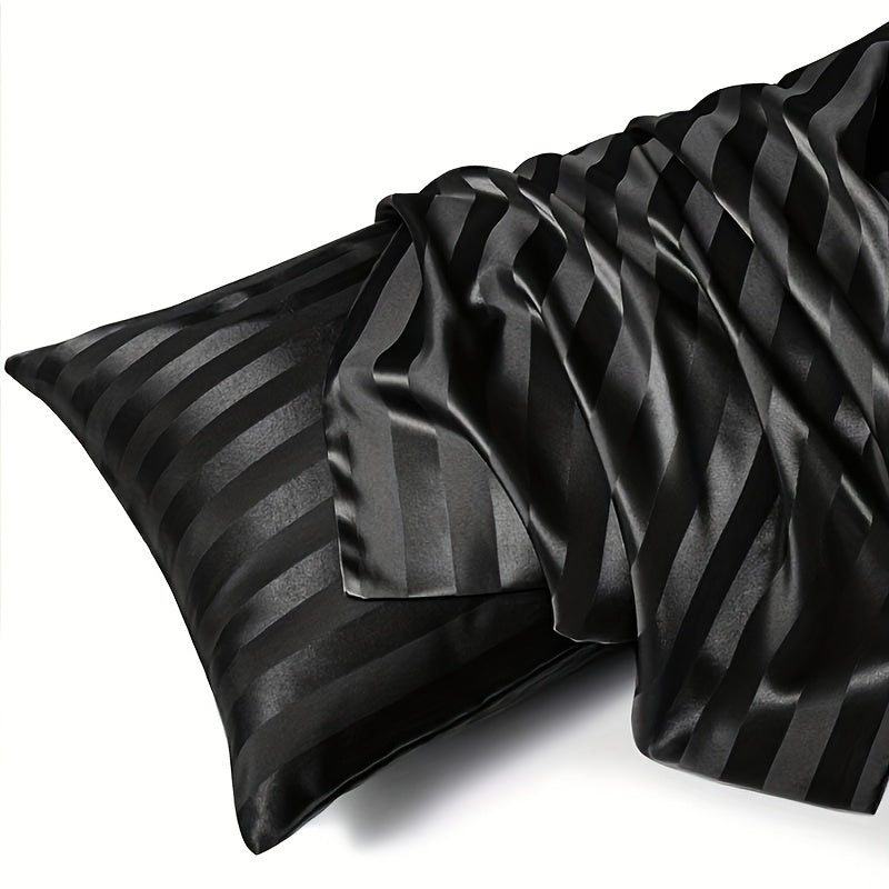 Set of 2 Satin Striped Pillow Covers 100% Polyester Soft Washable Home Decor