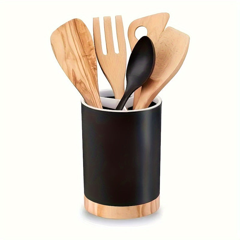 Durable 3-Compartment Plastic Kitchen Utensil Holder with Removable Dividers