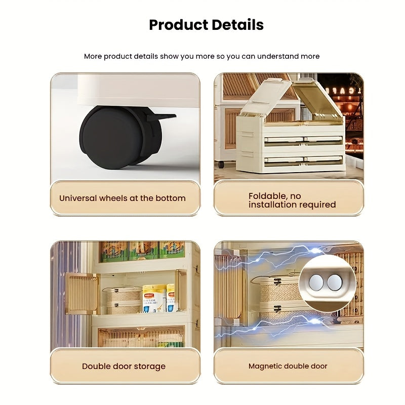 Armario de almacenamiento de plástico rectangular con ruedas, cierre magnético impermeable para ropa y accesorios de exterior