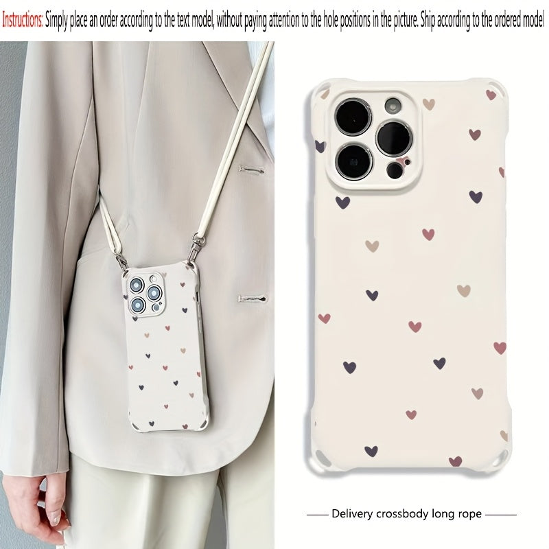 Colorful Hearts iPhone Case with Lanyard TPU Lens Protection for iPhone 11-16 Pro Max