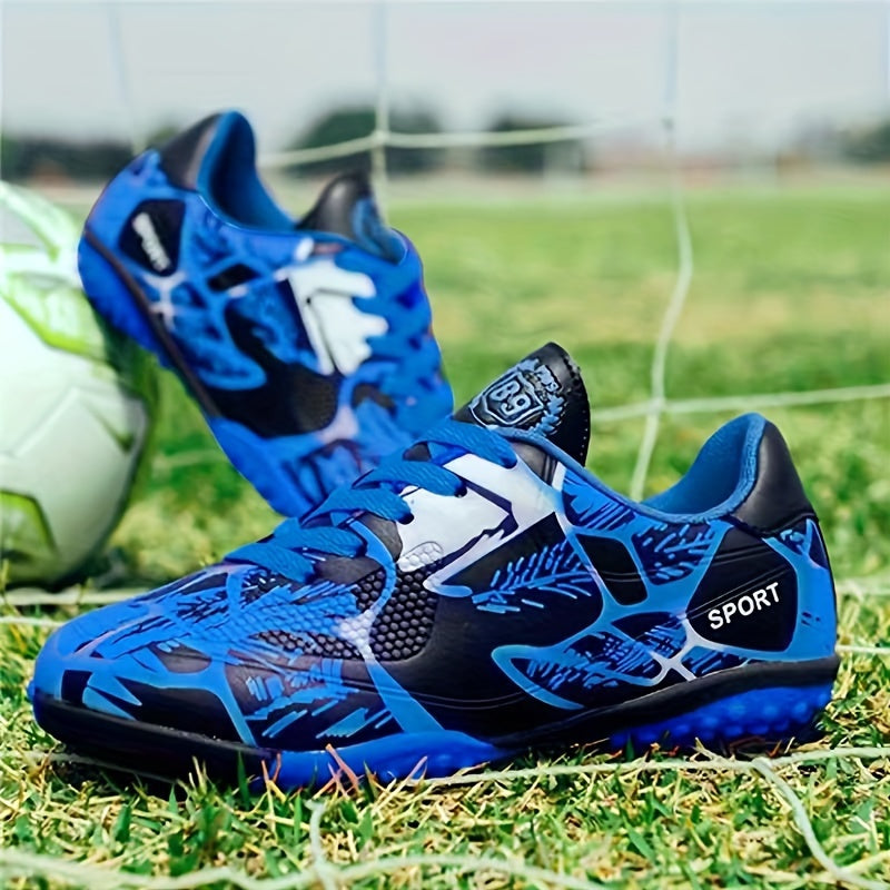 Men's Blue and Black Performance Soccer Cleats with Anti-Skid Sole Breathable Upper for Outdoor Training