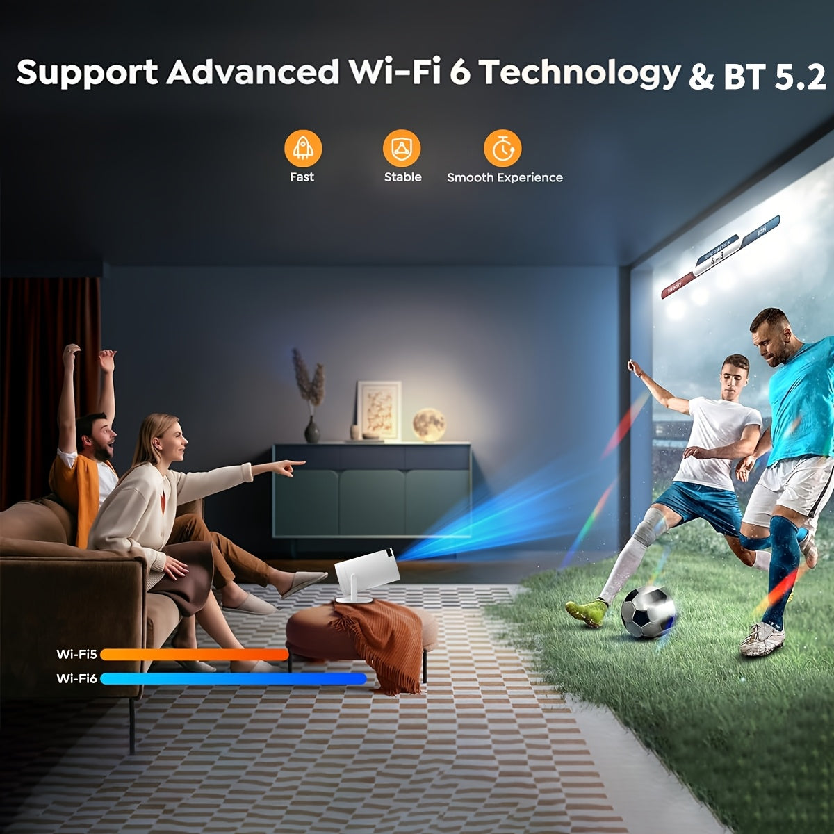 Mini Projector with WiFi 6 and 1080P Video Encoding for Home Theater