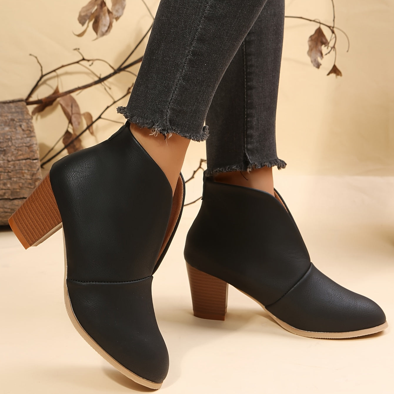 Plus Size Nude High-Top Boots For Women Autumn Winter Chunky Heel