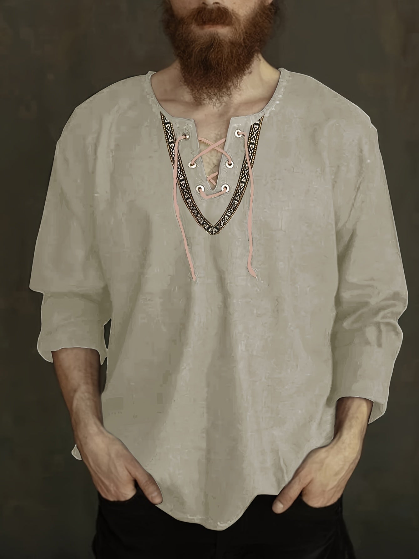 Katta o'lchamdagi erkaklar uchun vintage paxta futbolkasi, ip bilan bog'lash detali va bahor/yazda qulaylik uchun engil, nafas oladigan mato.