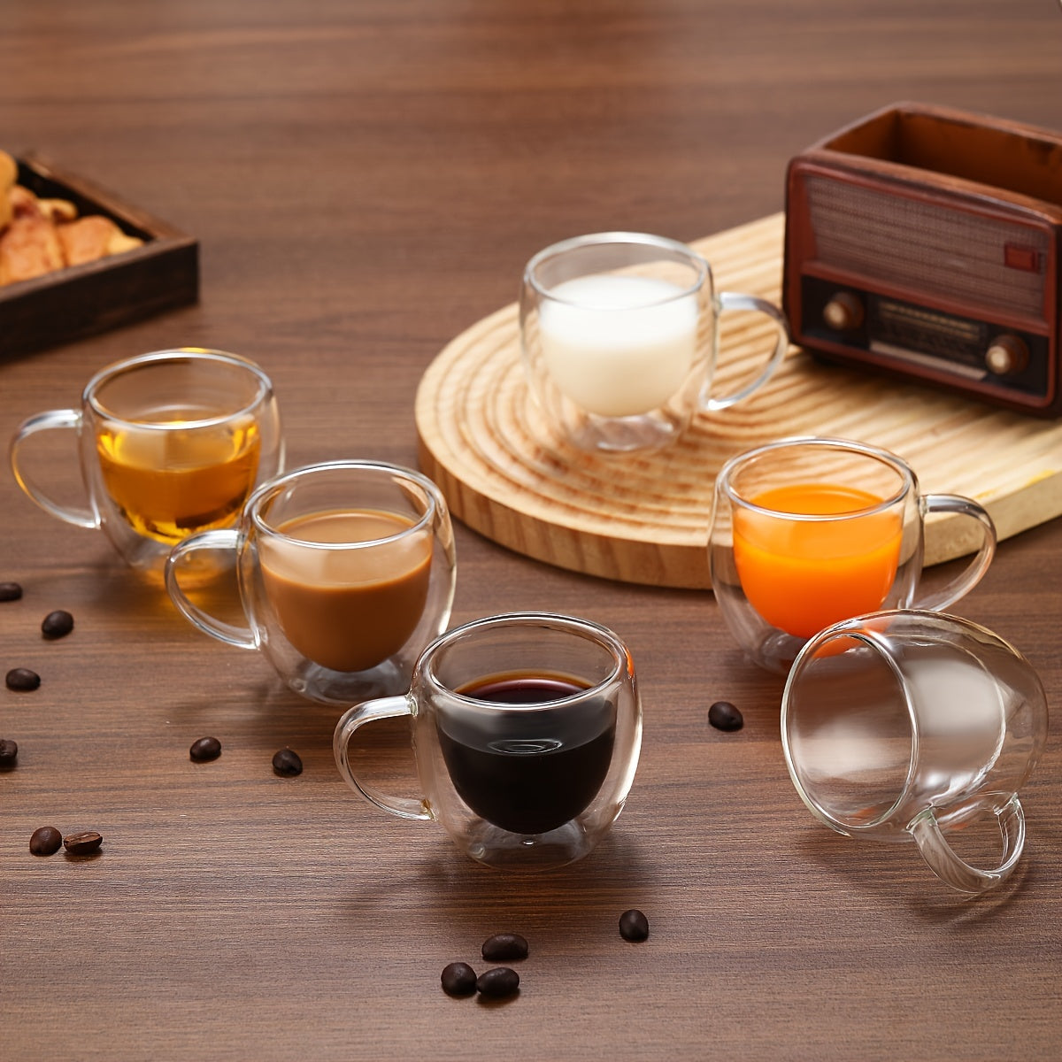 Juego de 6 tazas de café de vidrio de doble pared resistentes al calor para espresso y bebidas calientes