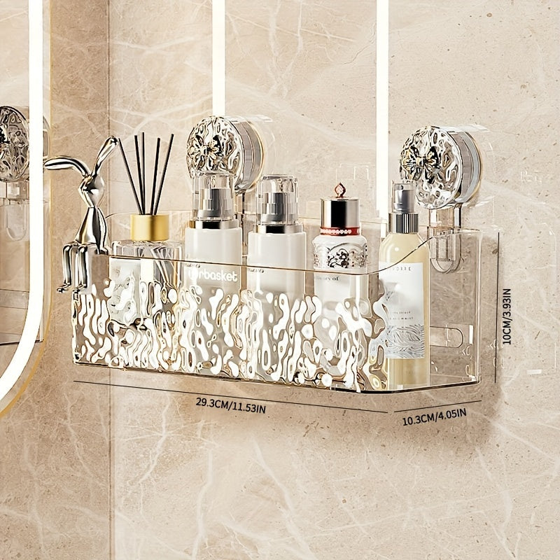 Cesta de almacenamiento para baño con ventosa y decoración de conejo y lazo