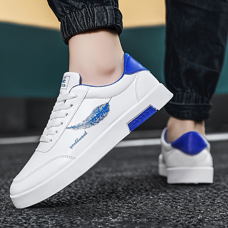 Zapatos de skate para hombre de patrón de plumas de caña baja, casuales, antideslizantes, con cordones