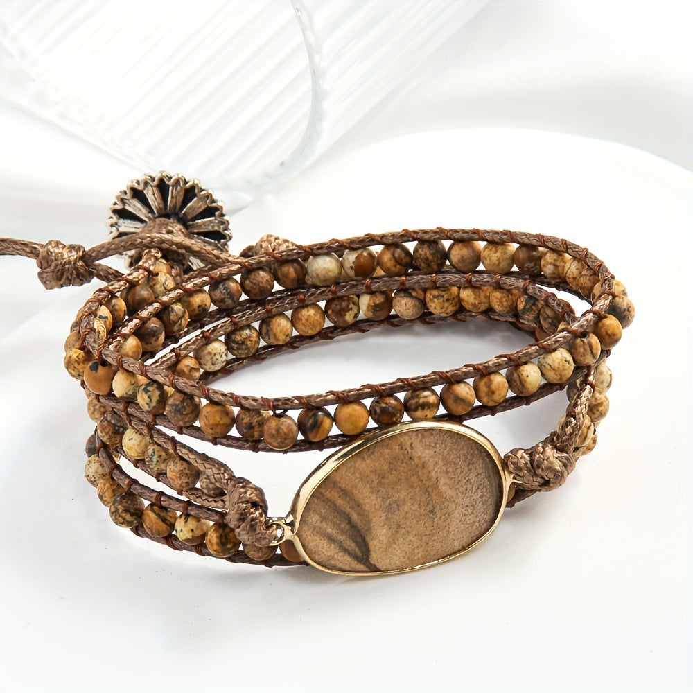 Pulsera envolvente de estilo boho con cuentas de piedra natural para mujeres