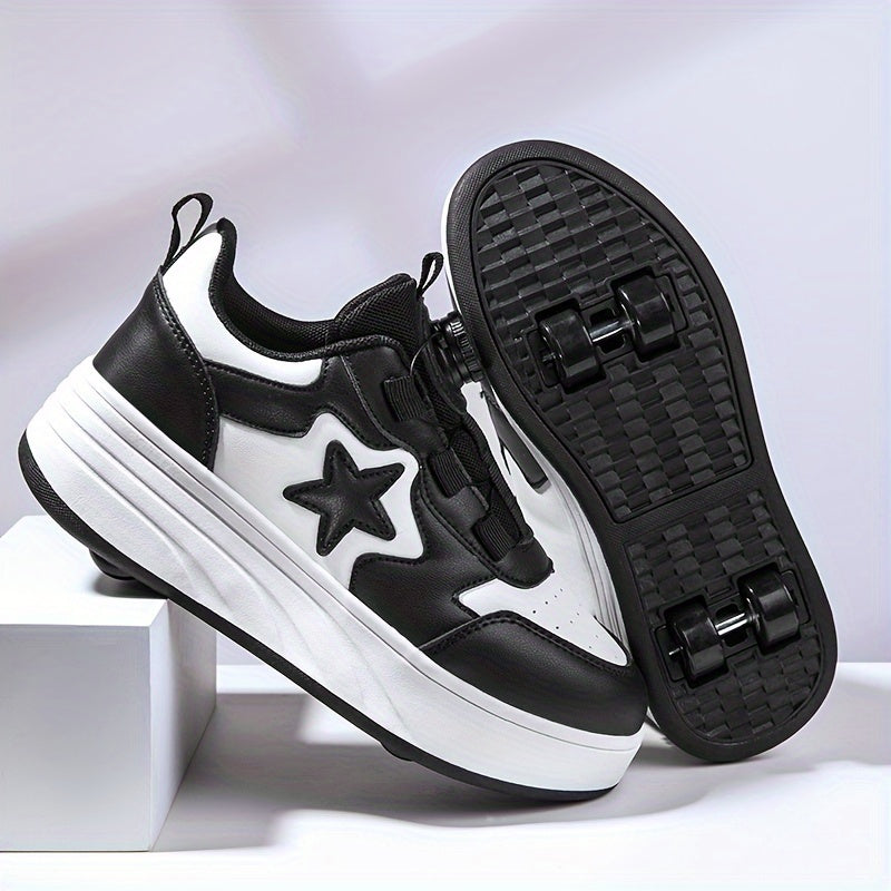 Kids Unisex Roller Skates for Ages 14 and Under with Rotary Buckle Closure and Abrasion-Resistant Microfiber Upper