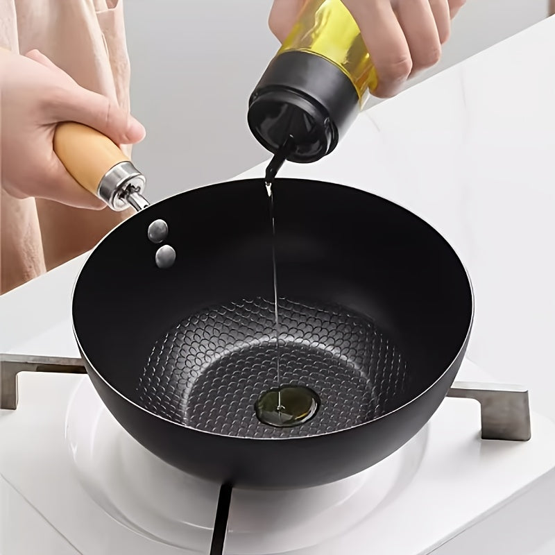 Cast Iron Wok 20cm Non-Stick Traditional Chinese Cooking Pan for Gas and Electric Stoves