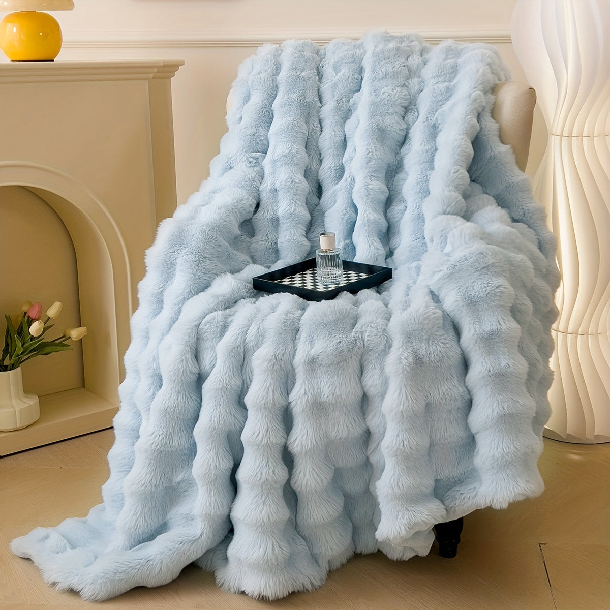 Polyester Faux Rabbit Short Plush Bed Blanket Solid Color Multi-Purpose All Seasons