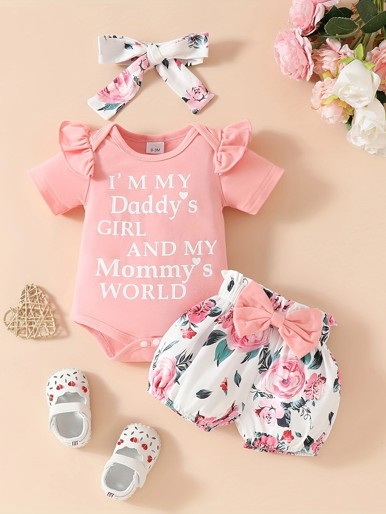 Girls Summer Outfit Set 3 Pieces Romper Shorts Headband Toddler Baby Girl Clothing