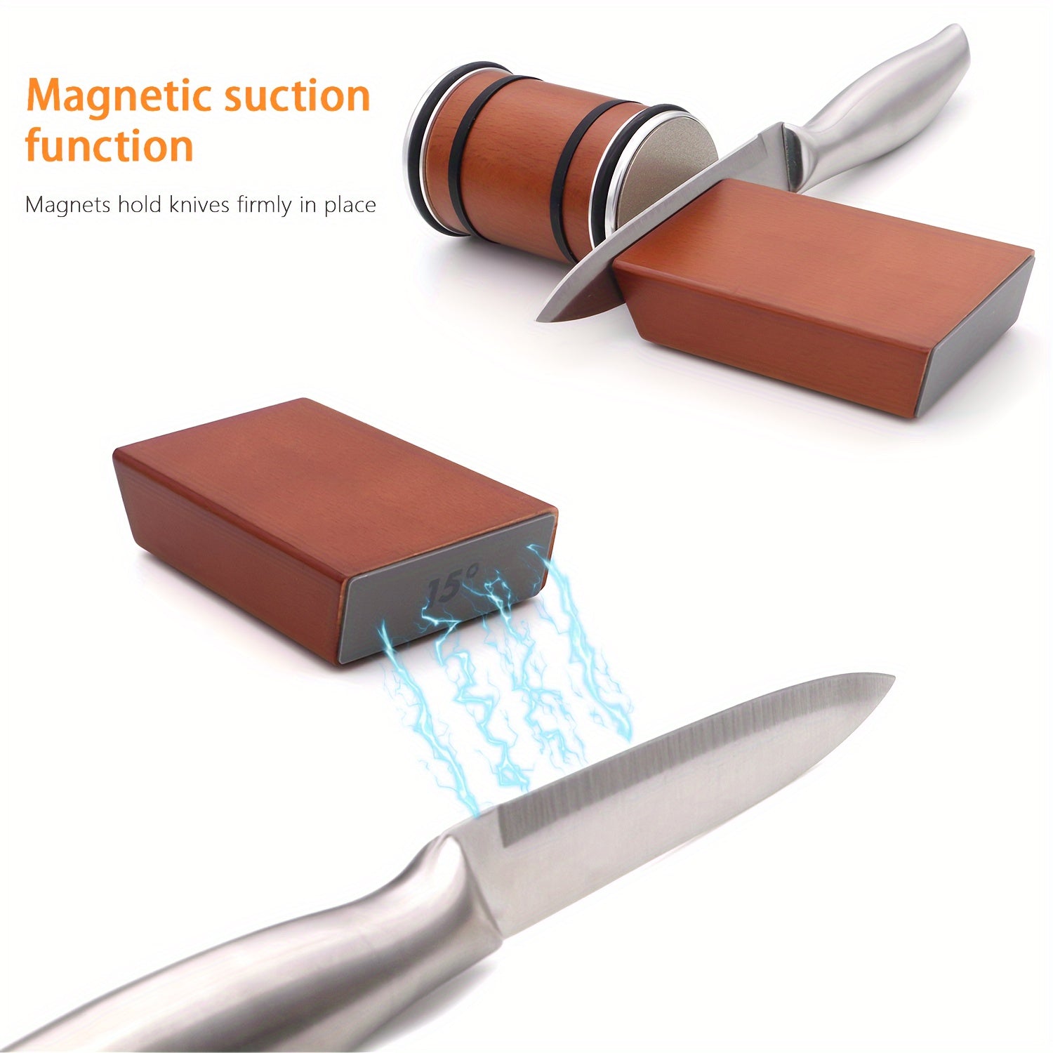 Zanglamaydigan po'latdan yasalgan oshxona pichog'ini silliqlash to'plami, magnitli burchaklar bilan, qo'lda ishlash