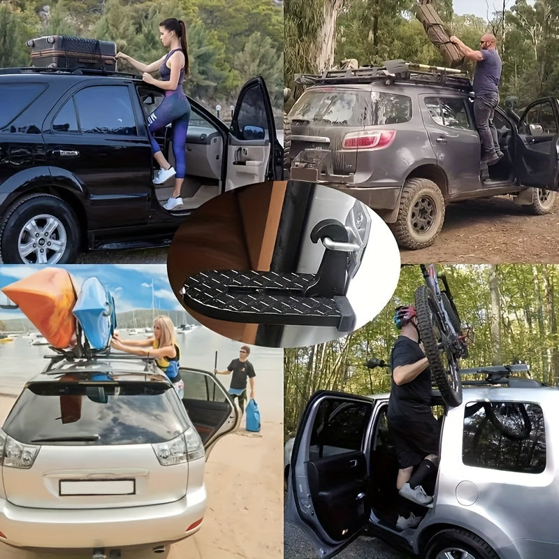 Universal Foldable Car Door Step with Safety Hammer for SUVs Trucks
