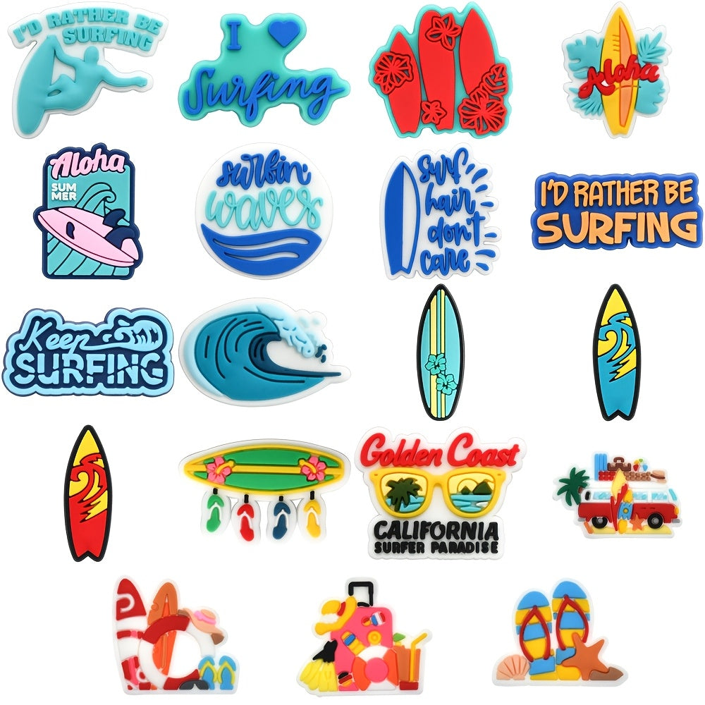 19Pcs Surfing Shoe Charms Set Plastic Shoe Buckle Decorations Beach Party Favors