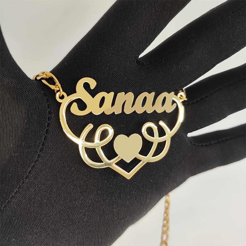 Шикарное персонализированное сердечко-ожерелье - индивидуальный подвеска из нержавеющей стали, идеально подходит для повседневной носки и нарядов - женский модный аксессуар с цепочкой Feagaro, подвеска