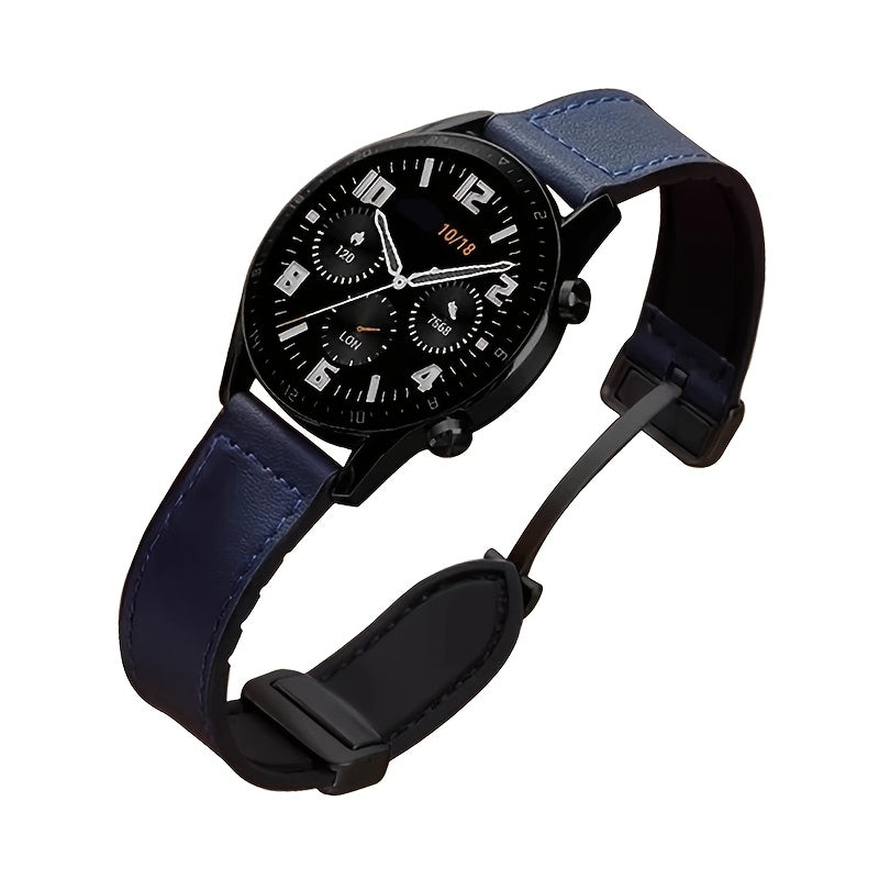 Sintetik charmli smart soat tasmasi, 22mm/20mm o'lchamda Samsung, Garmin, Xiaomi va Huawei kabi turli brendlar bilan mos keladi. Zamonaviy uniseks dizayni, suvga chidamli va magnit xususiyatlariga ega.