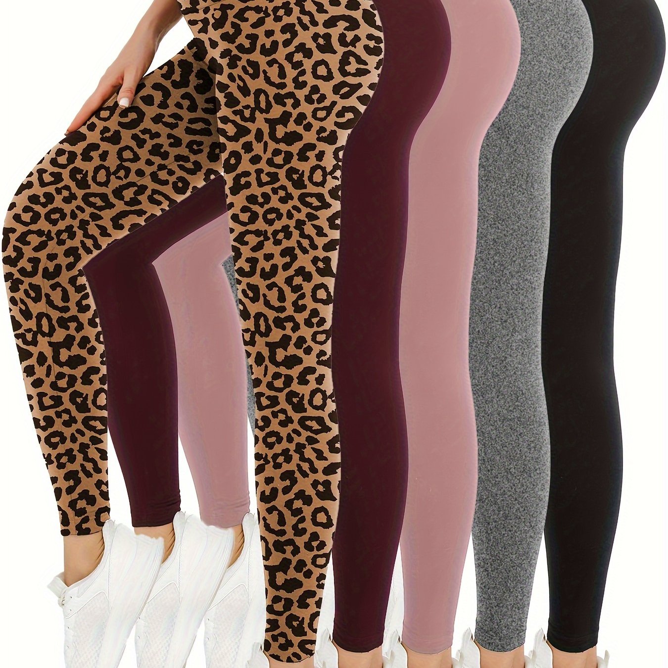 Пять пар высокоудлинённых йога-лосин для женщин с контролем живота, непрозрачная ткань