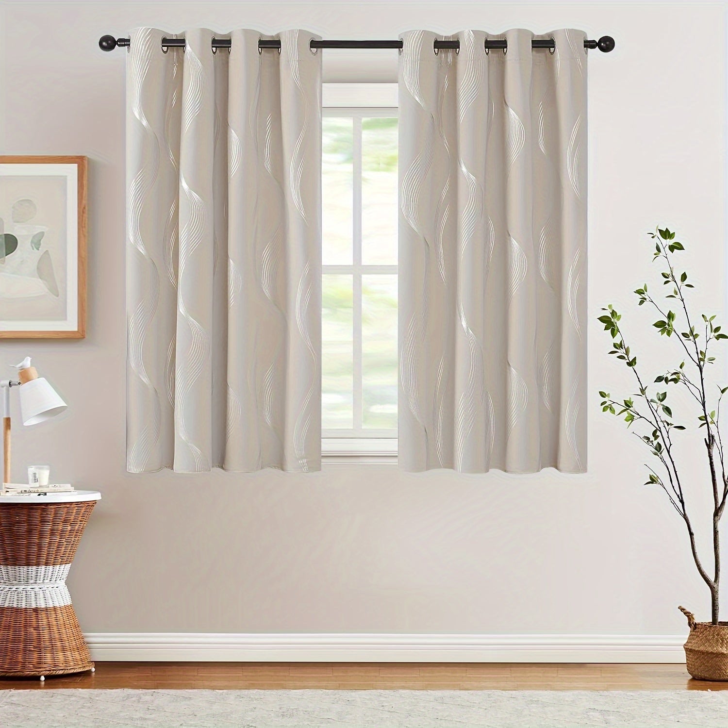 Contemporary Blackout Curtains 2 Pieces Woven Polyester Grommet Top Room Darkening