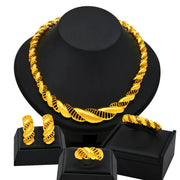 Gold-Tone Bridal Jewelry Set Necklace Bracelet Earrings Ring Hollow Design for Weddings and Occasions