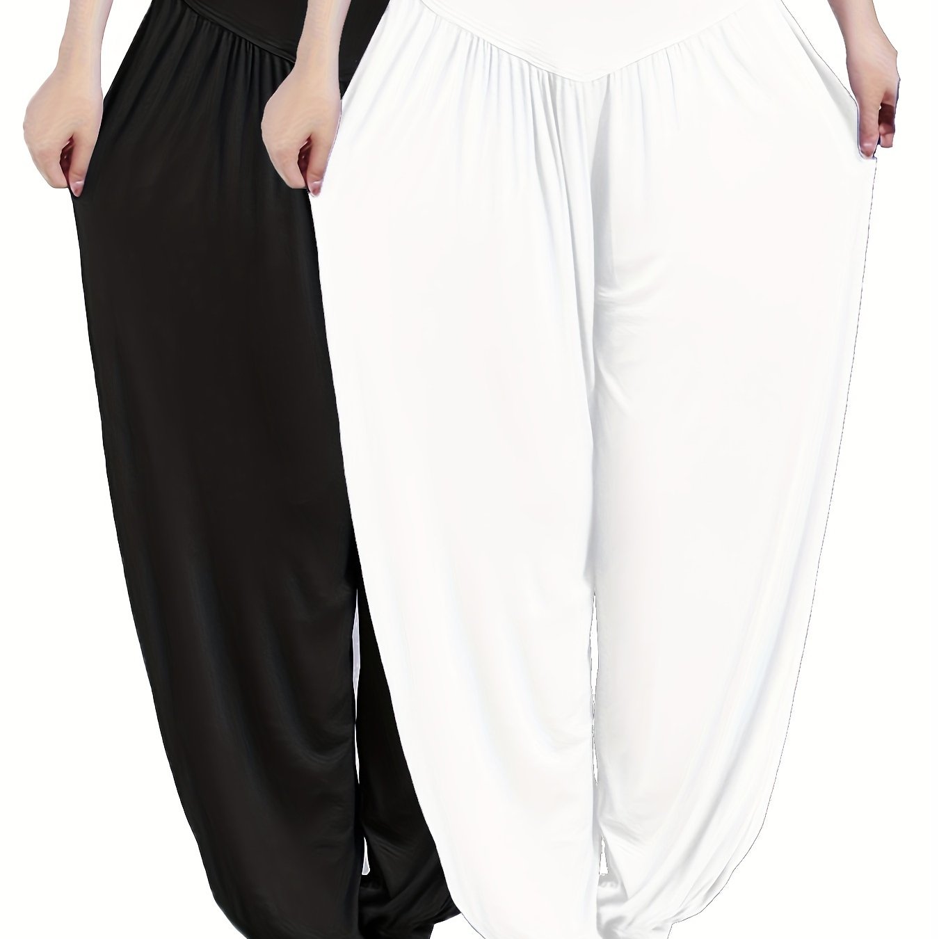 Women's Plus Size High Waist Jogger Pants Black Gray Stretchy Knit Fabric Casual Activewear