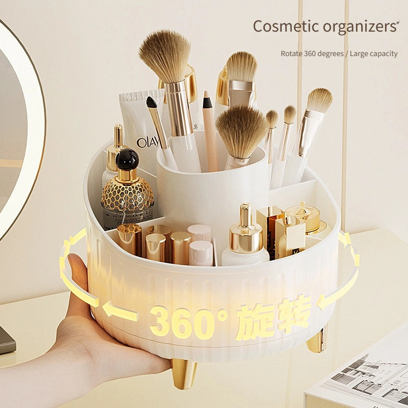 Organizador de maquillaje de escritorio minimalista que gira 360° con gran capacidad y 3 colores