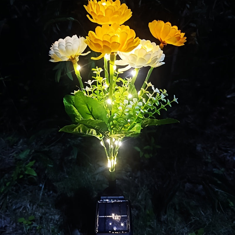 Stainless Steel Solar Garden Lights Snow Lotus Design Pathway Semi Flush Mount 600mAh