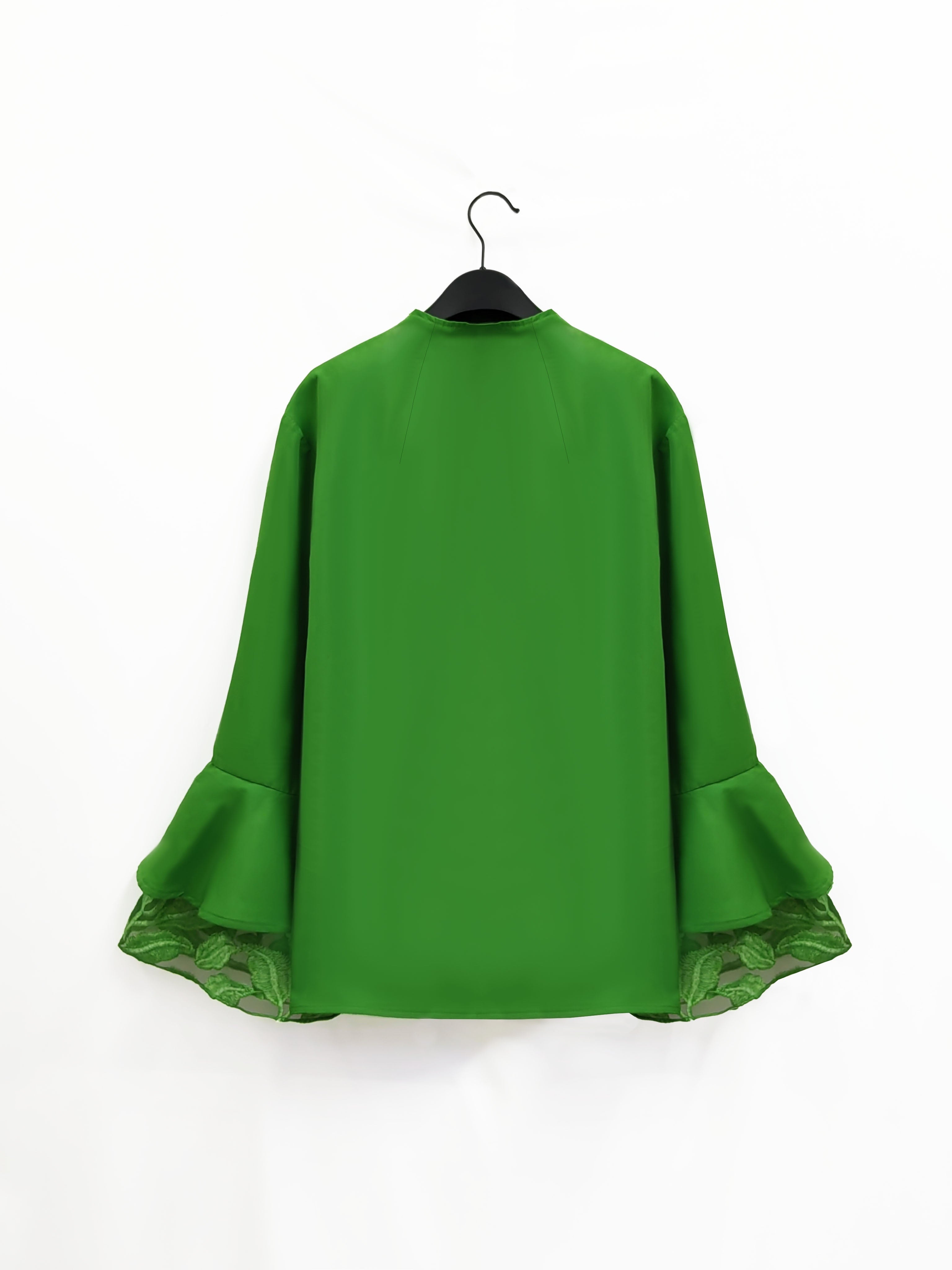 Plus Size Women's Flare Sleeve Long Shirt Contrast Lace Commuter Top