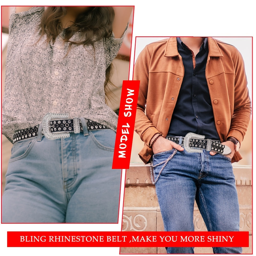 Unisex Crystal Studded Western Rhinestone Belt for Pants and Jeans